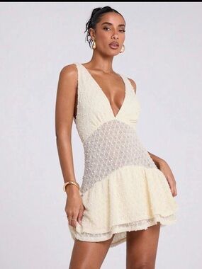 SHEIN Cream Textured V-Neck Mini Dress